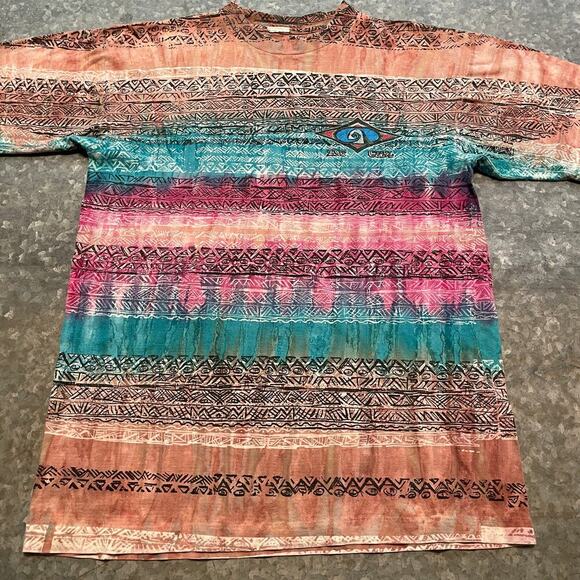 Vintage Hot Curl Surf All Over Print Single Stitch Tee Shirt Mens Medium 90s AOP - Picture 1 of 9